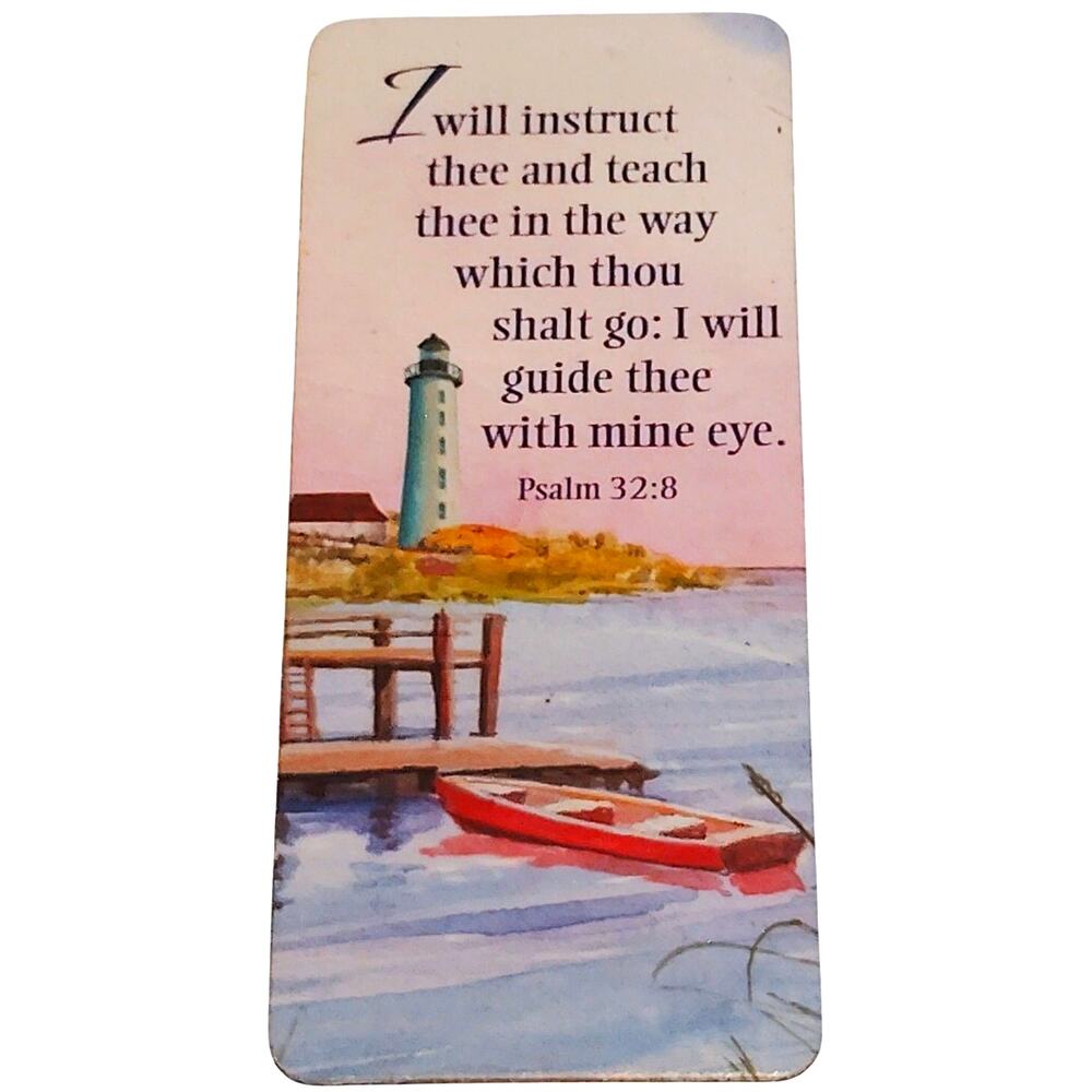 Psalm 32:8 Lighthouse Dock Boat Magnet 3‑3/4"×1‑5/8" Flat Inspirational Verse